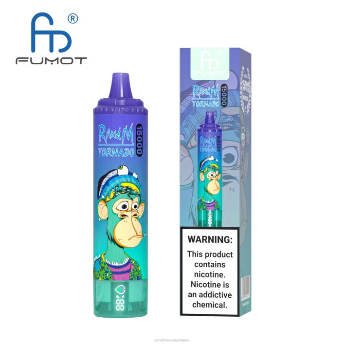 RandM Tornado Schweiz | Fumot RandM Tornado 00P253 15000 Vape-Gerät mit Akku und E-Liquid-Display Version 3 Mango auf Eis